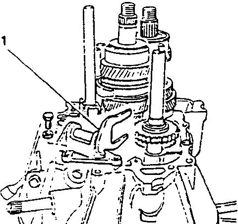 Close-up of gearbox with lever and shafts