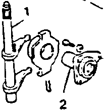 Close-up of thrust bearing control shaft and fork components