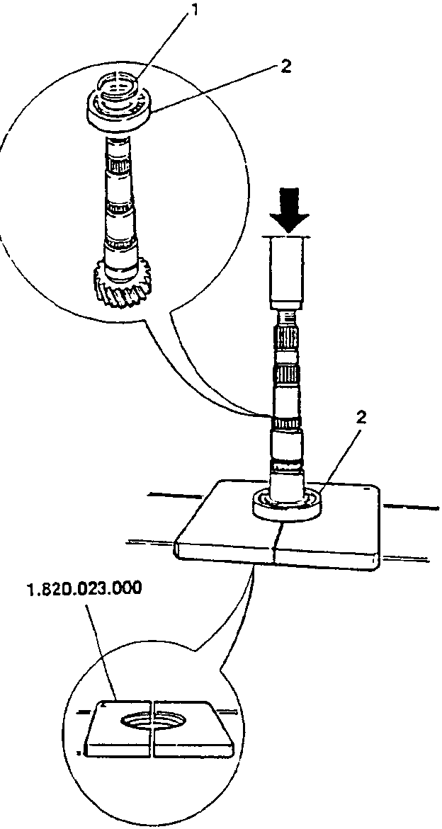 Diagram showing front bearing removal using press tool 1.820.023.000.