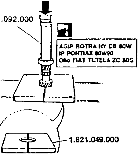 Diagram showing installation of front bearing with specified lubricants and part numbers 1.821.092.000 and 1.821.049.000