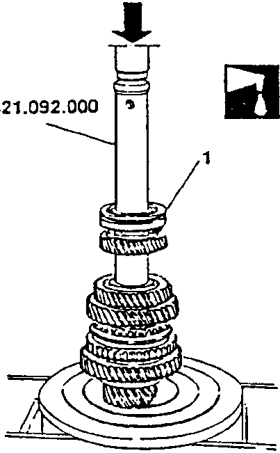 Diagram showing installation of rear bearing with part number 1 indicated.