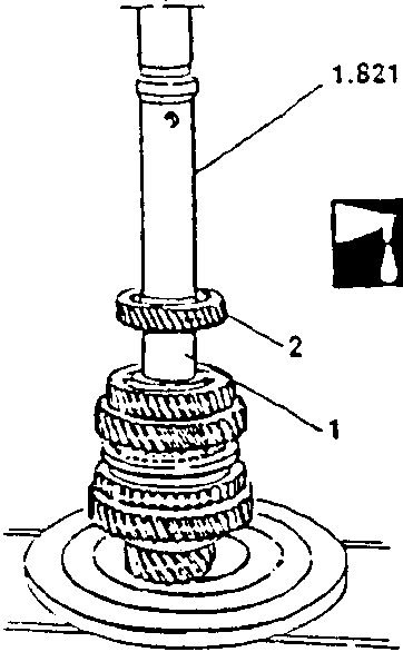 Diagram showing installation of spacer and 4th speed driven gear with part numbers 1 and 2 indicated.