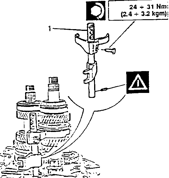Diagram showing installation of 3rd and 4th speed rod, fork and prong with torque specification