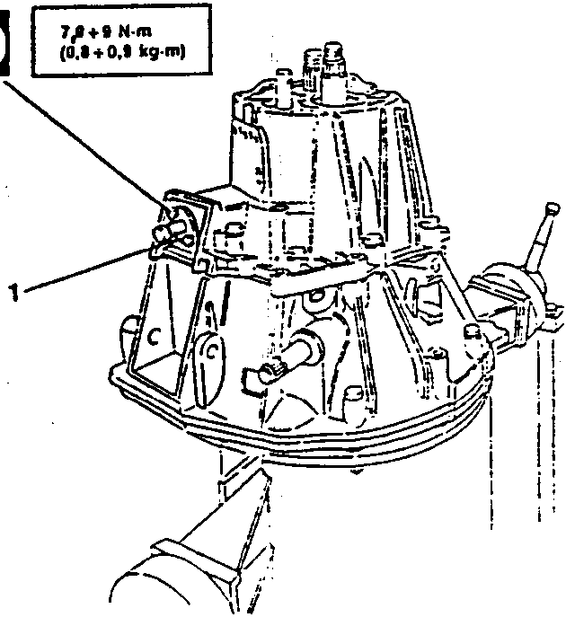 Diagram showing tightening of screws securing speed control shaft bushing with torque specification 7.8÷9 N·m (0.8÷0.9 kg·m)