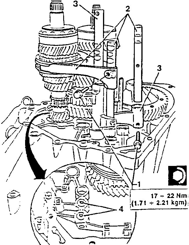 Diagram showing speed control forks and rods with torque specification
