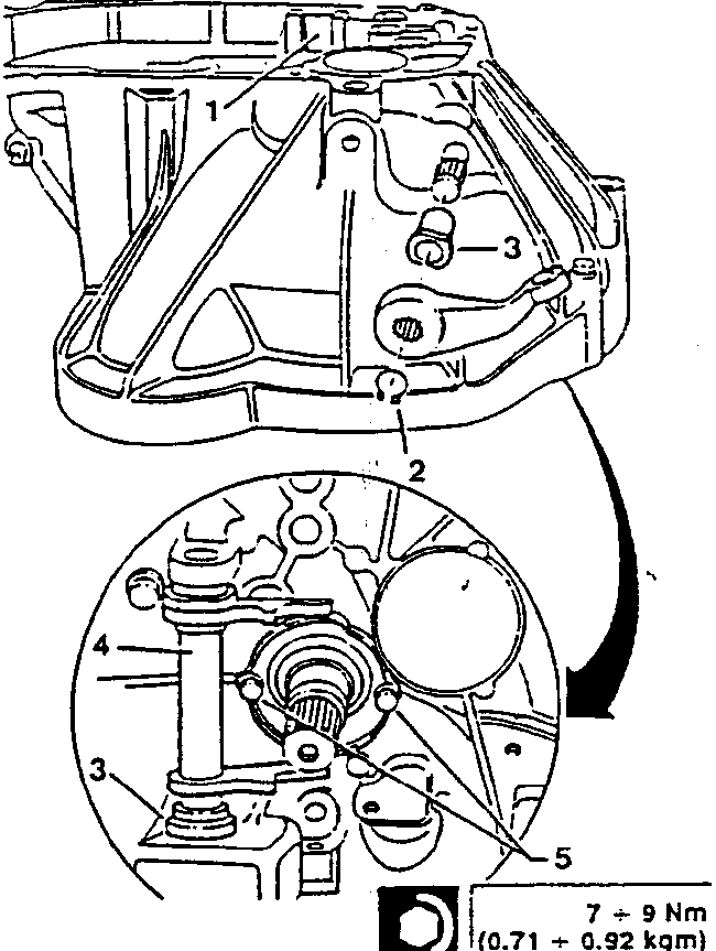 Diagram showing components 1, 2, 3, 4, 5 with torque specification 7 ÷ 9 Nm (0.71 ÷ 0.92 kgm)