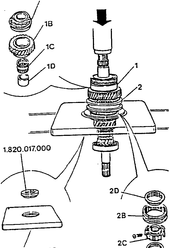 Disassembly diagram showing components 1A, 1B, 1C, 1D, 2A, 2B, 2C, 2D, 2E, and 3 with part numbers 1.820.017.000, 1.820.024.000, and 1.821.117.000