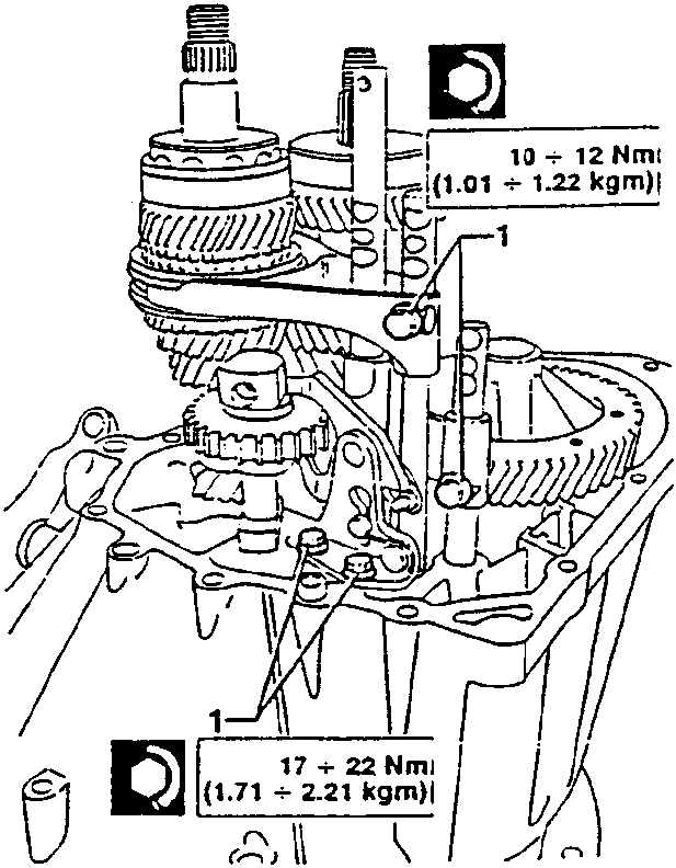 Illustration showing gear control forks with torque specifications