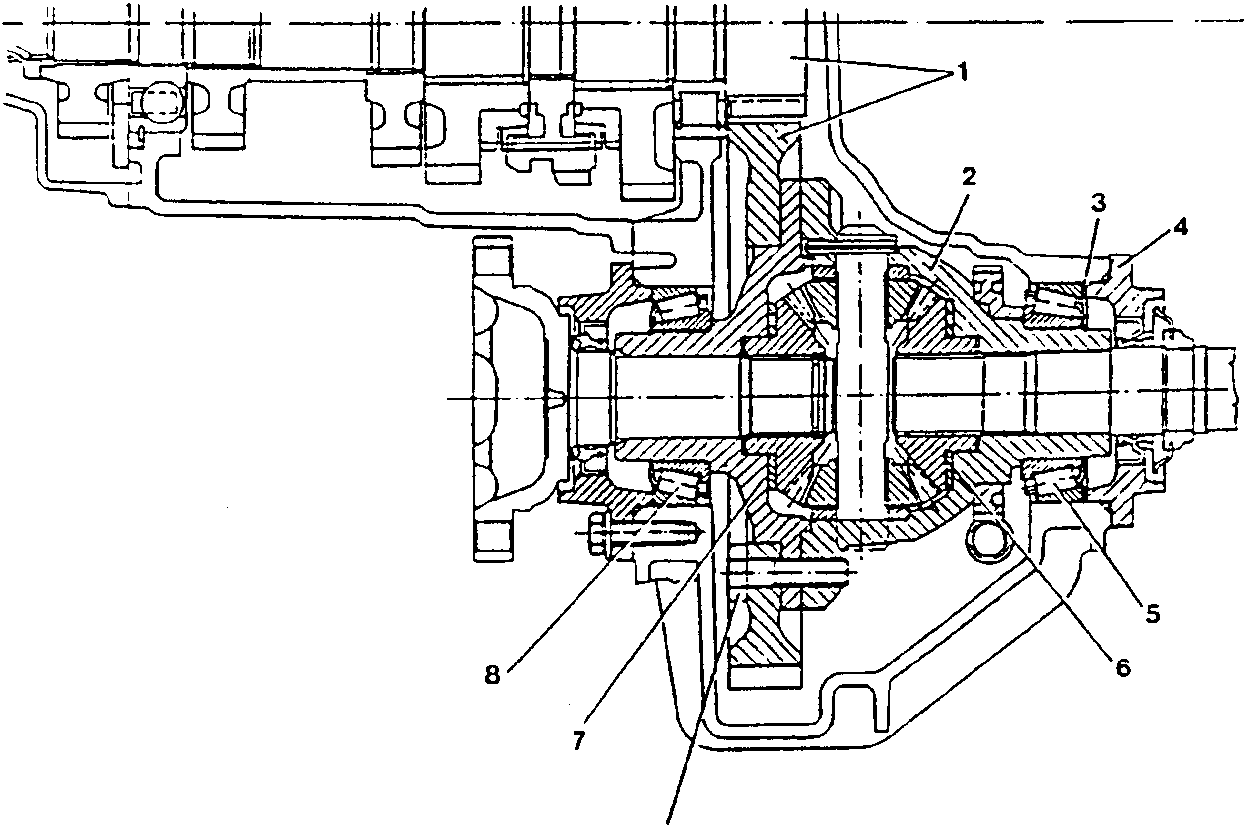 Cross-section diagram of the differential showing labeled parts 1 through 9.