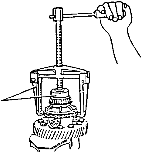 Diagram showing a tool being used to mark positions on a gear assembly