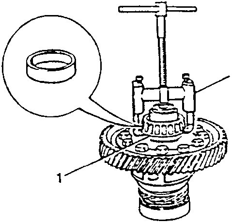 Diagram showing tool 1.821.034.000 removing roller bearings from a gear assembly