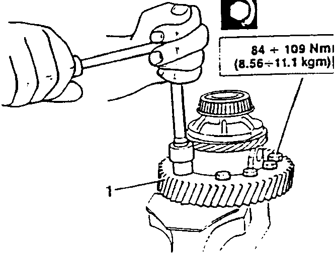 Diagram showing a tool being used to unscrew screws on a gear assembly