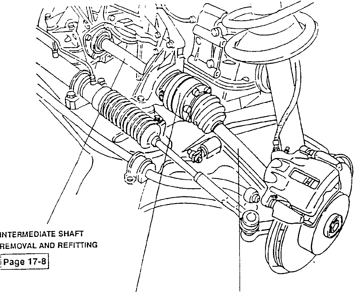 Illustration of axle shafts and intermediate shaft with callouts