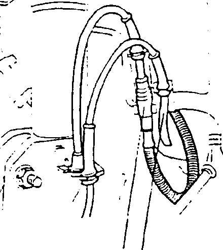 Diagram showing a hose connected to a component, labeled 1 and 2