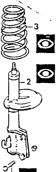 Diagram showing shock absorber components including coil spring, piston rod, and mounting hardware.