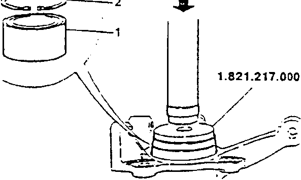 Diagram showing bearing being inserted into wheel support using tool 1.821.217.000