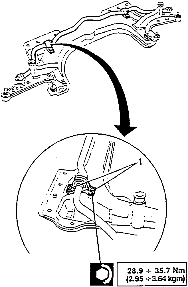Diagram showing removal of antiroll bar nuts with torque specification
