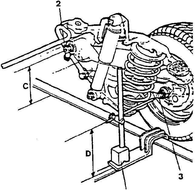 Rear suspension diagram showing points C, D, 1, 2, and 3.