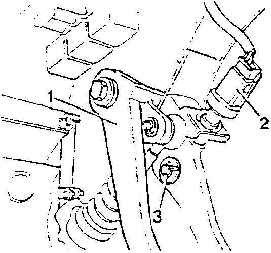 Brake pedal connection diagram showing parts labeled 1, 2, and 3