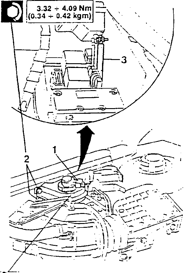 Clutch-brake fluid reservoir with part labels 1, 2, and 3