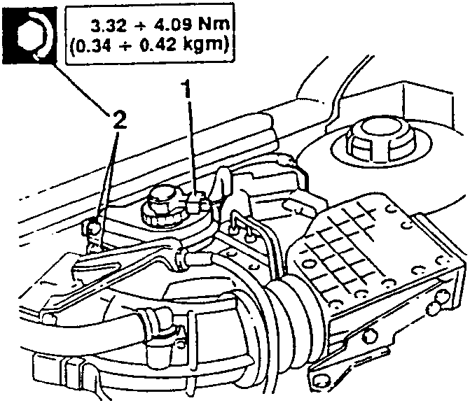 Diagram showing brake and clutch fluid reservoir with torque specifications