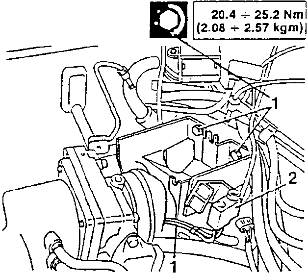 Diagram showing brake components with hoses, pipes, and a torque specification box labeled '20.4 ÷ 25.2 Nm (2.08 ÷ 2.57 kgm)'.