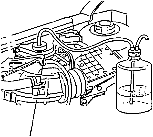 Diagram showing ABS system bleeding with reservoir and container