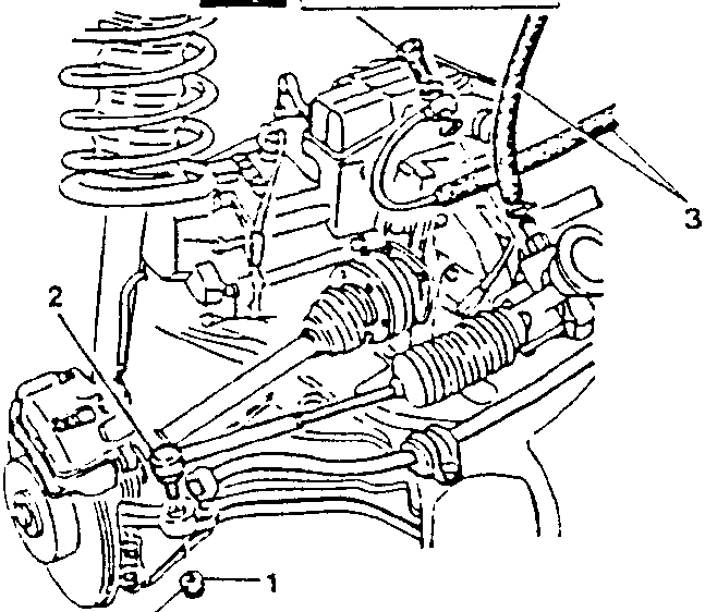Steering box with hoses and bolts, showing torque values 38 ÷ 42 Nm (3.8 ÷ 4.3 kgm) and part numbers 1, 2, 3