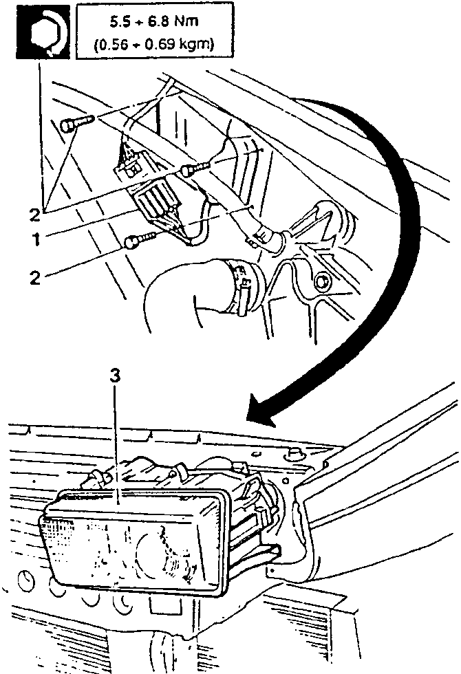 Diagram showing removal of front headlight with torque specification