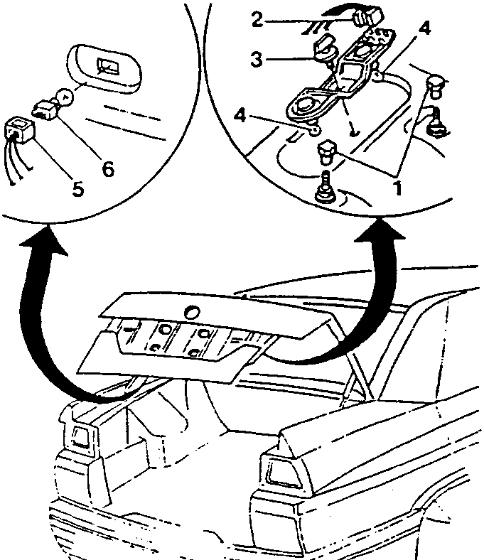 Diagram showing bulb replacement for reversing light and rear foglight bulbs