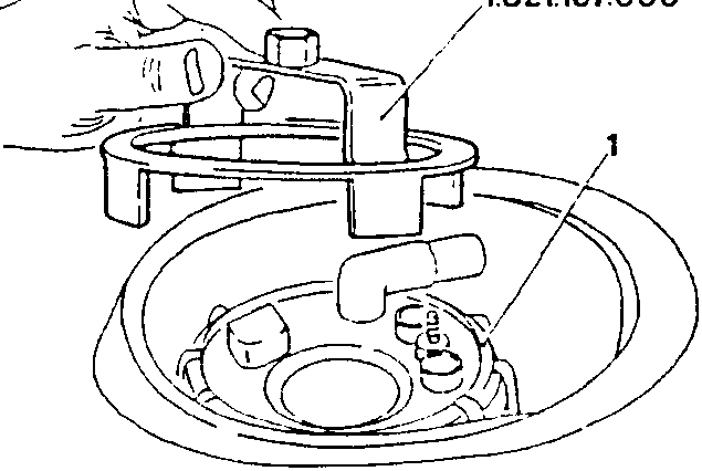 Illustration showing hands loosening a ring-nut with a tool labeled 1.821167.000, pointing to part 1 inside a circular housing