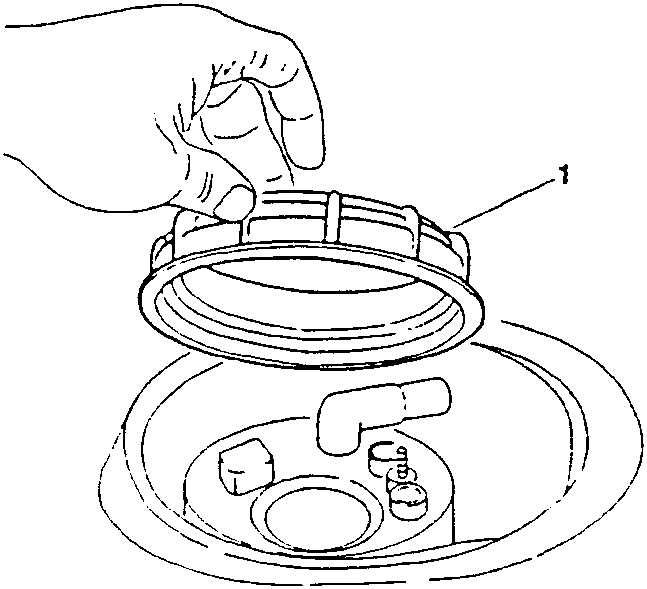Illustration showing hands removing a ring-nut labeled 1 from a circular housing