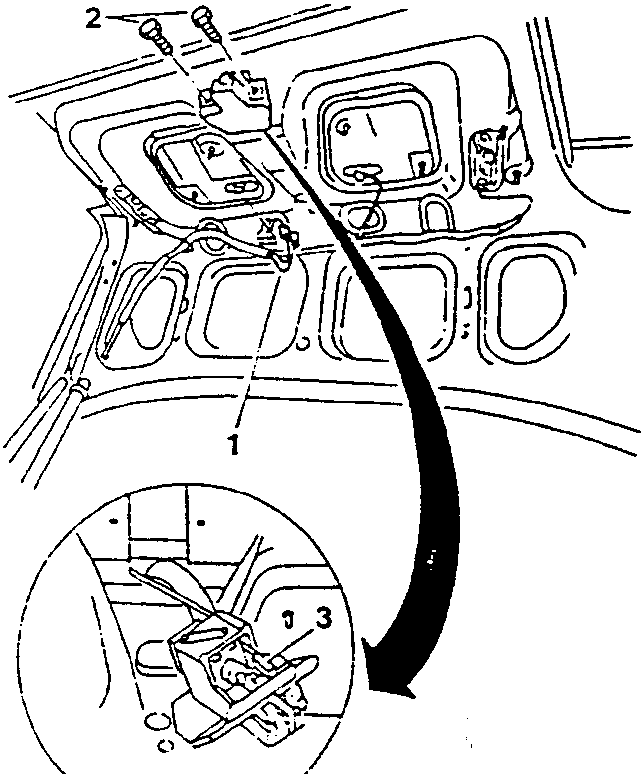 Diagram showing removal of luggage compartment light switch with boot lid screws