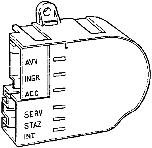 Ignition switch wiring diagram with labeled terminals AVV, INGR, ACC, SERV, STAŻ, INT