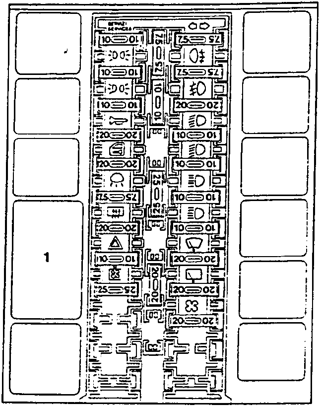 Diagram showing location of door locking device control unit within main fusebox, with fuse layout and numbered positions.
