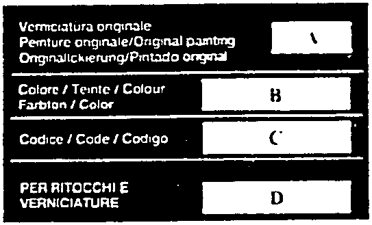 Bodywork paint label with fields for original paint, color, code, and touch-up