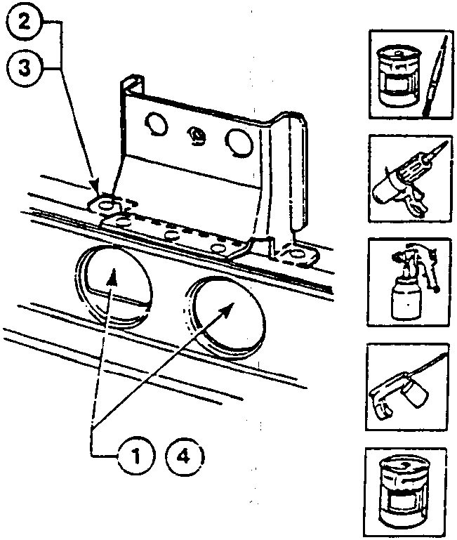 Illustration showing application of rust-proofing, protection, and sealant with tools indicated.