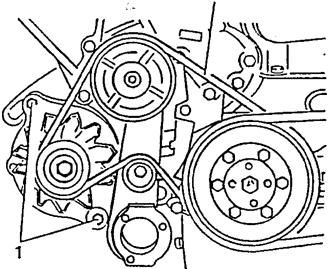 Engine belt diagram showing pulleys and belt path