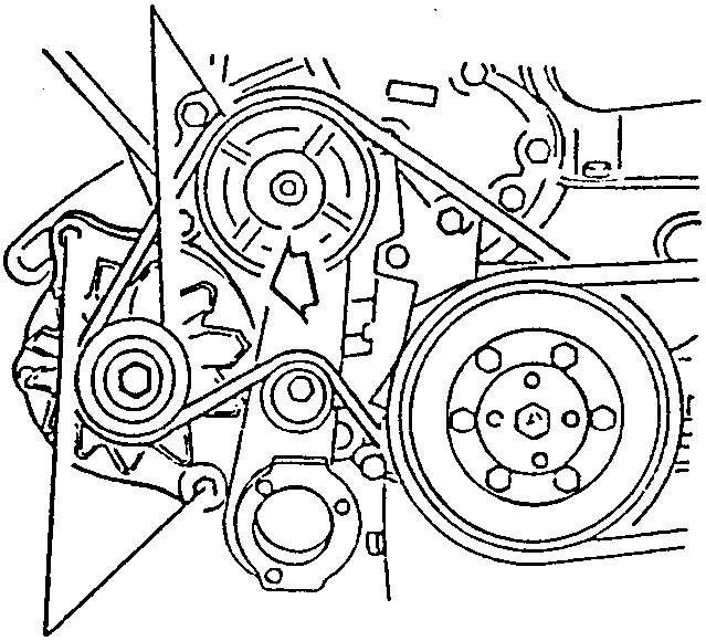 Engine belt diagram showing pulleys and belt path