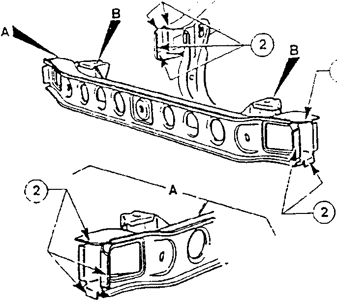 Illustration showing bracket with holes and weld points marked A and B