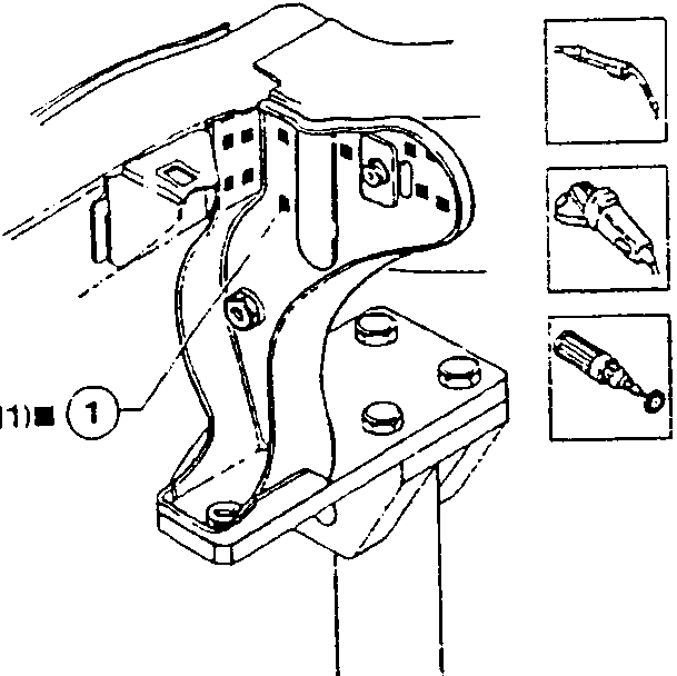 Illustration showing a component with bolts and a rotating brush for cleaning welded areas.