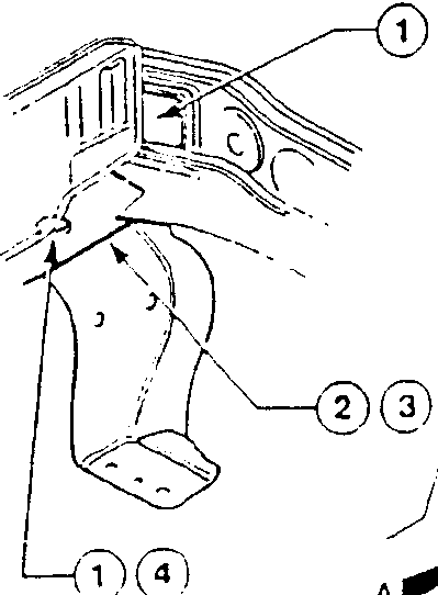 Illustration showing areas for applying Type B and Type A rust-proofing, marked with numbers 1, 2, 3, and 4.