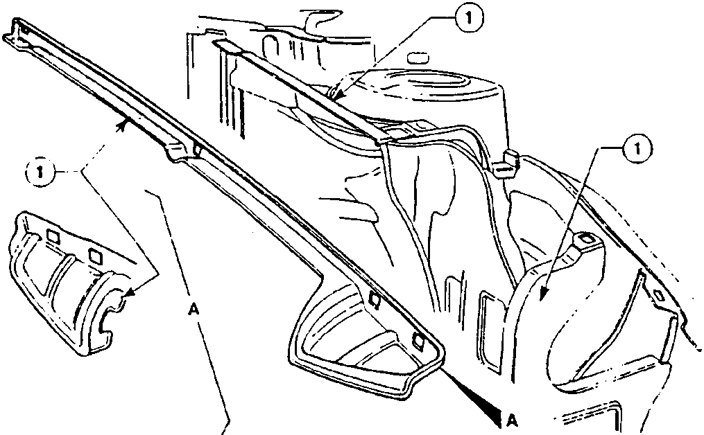 Illustration showing areas to be cleaned and welded, with part numbers 1 and A marked.