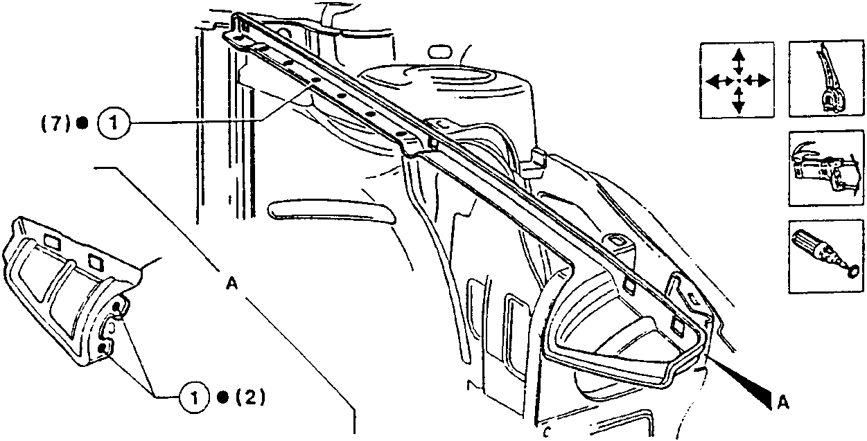 Illustration showing positioning of new part with part numbers 1, 2, and 7 marked.