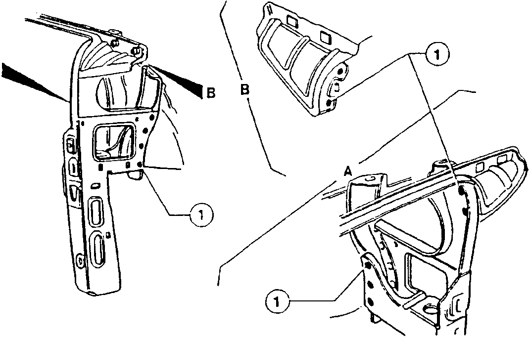 Side console assembly with labeled parts A and B