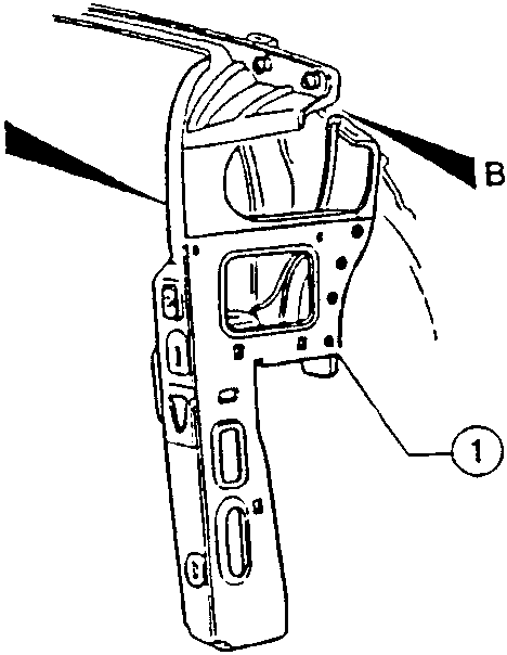 Illustration showing a new part positioned with alignment marks A and B, labeled part 1.
