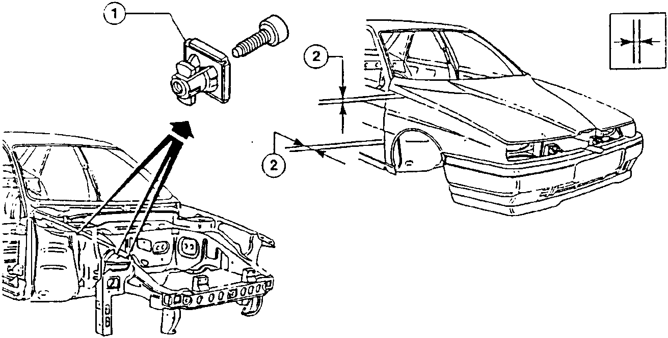 Illustration showing front wing installation with blocks and arrows indicating alignment