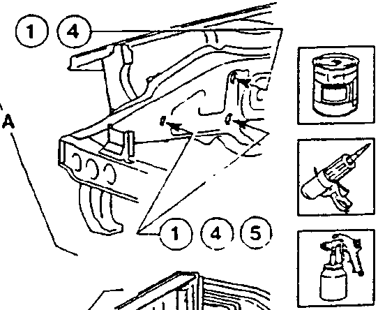 Illustration showing side panel with areas for Type B rust-proofing and tools