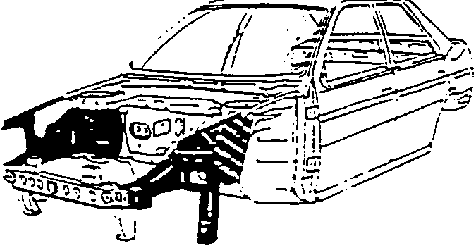 Car with front panel partially removed, showing chassis structure