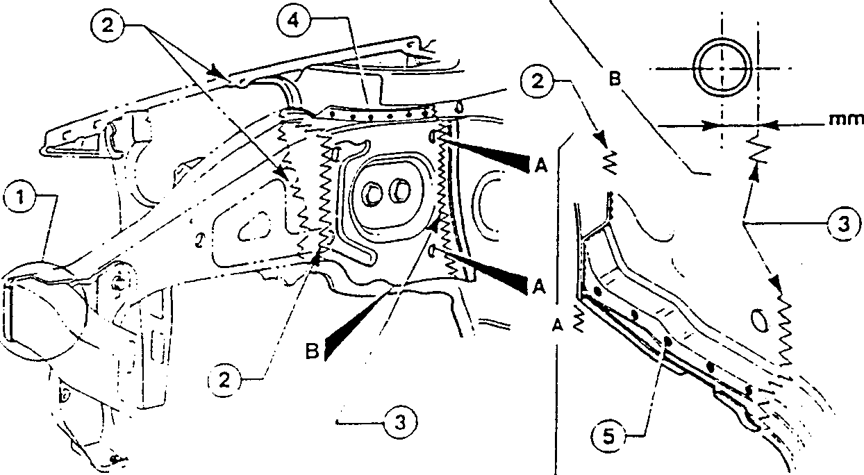 Detailed diagram showing cutting lines and welding areas on front side panel